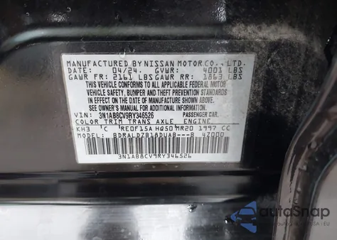 2024 Nissan Sentra Sv Xtronic Cvt z USA, uszkodzony, nr VIN 3N1AB8CV9RY346526